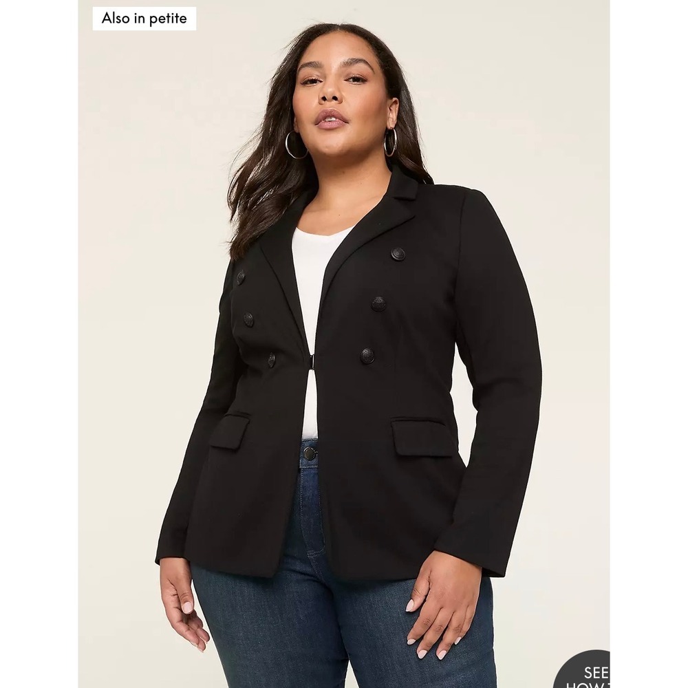 NWT Lane Bryant The Bryant Blazer Black Double Breasted Knit Jacket Plus Size 22